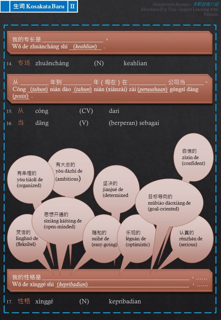 求职自我介绍 Perkenalan Diri dalam Wawancara Kerja (Business